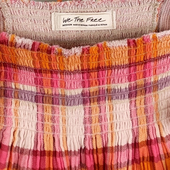 NWT Free People Siena Plaid Smocked Pullover Top In Pink/Orange - Picture 6 of 9